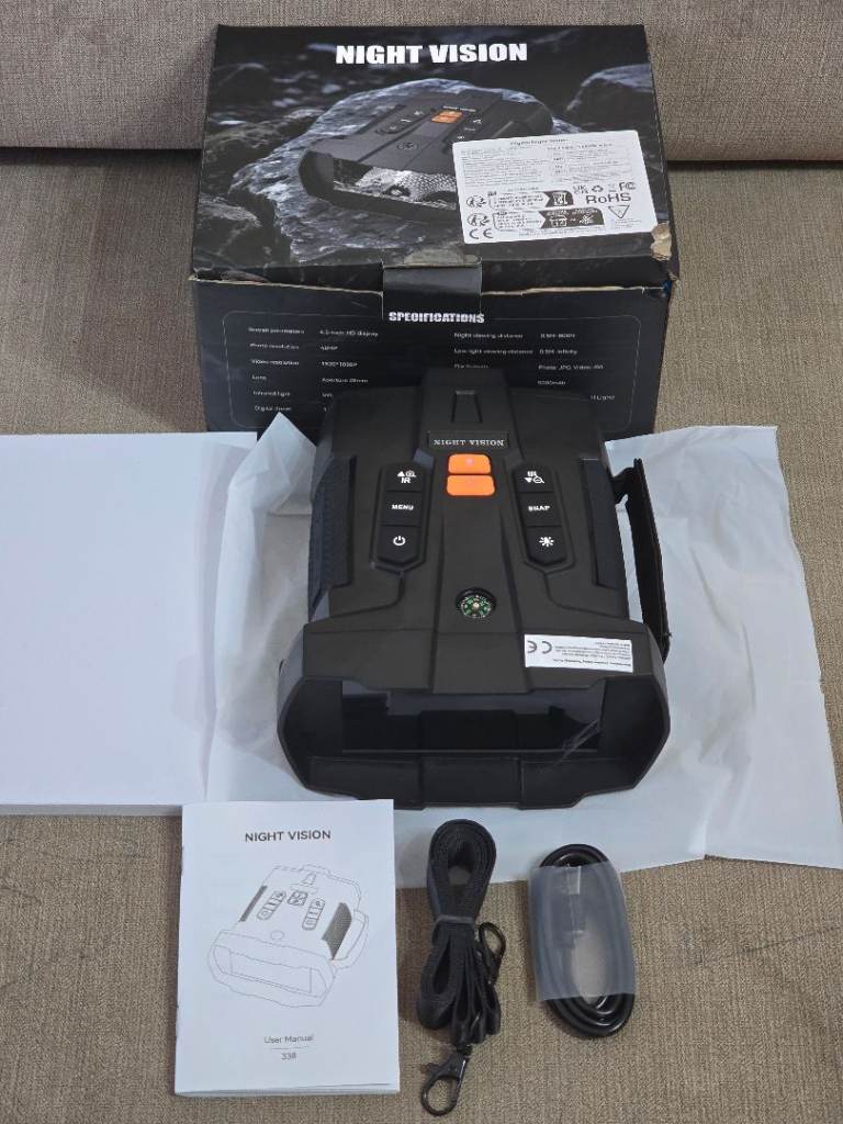 10x 4K 7-Level IR Night Vision Binoculars, with Powerful Flashlight