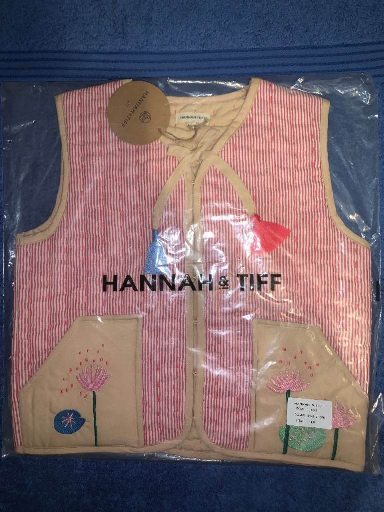 New Hannah & Tiff 100% Cotton Pink Stripe Quilted Waistcoat Age 8 IP1