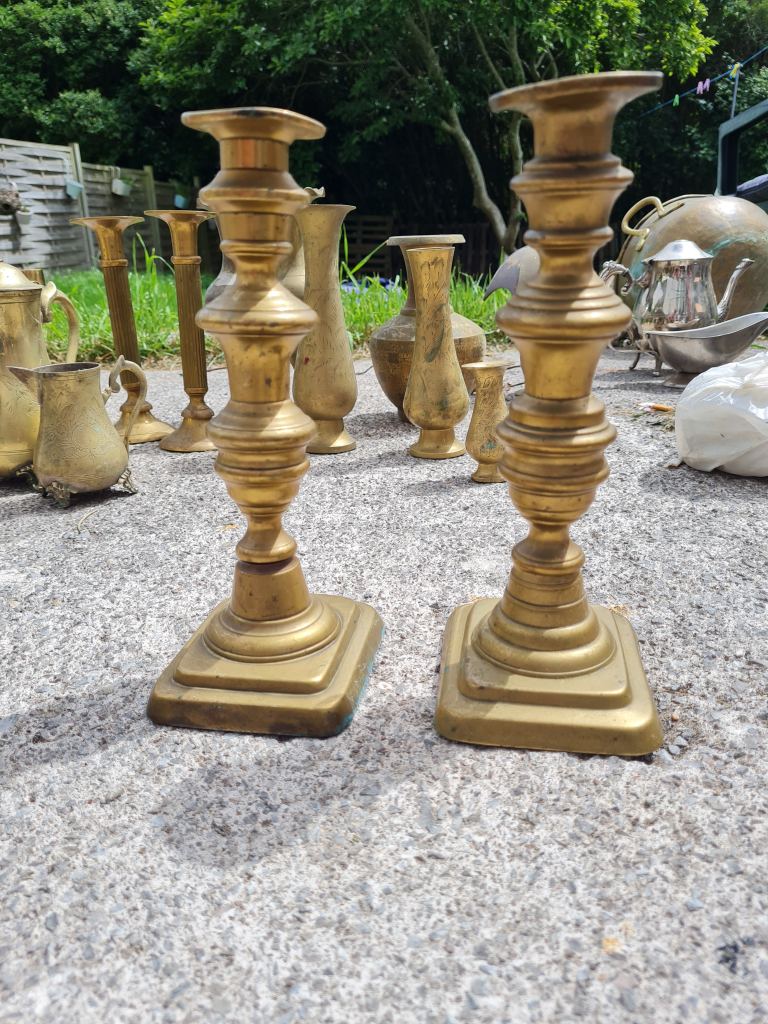 Pair of Brass Candlesticks – Vintage, Fair Condition