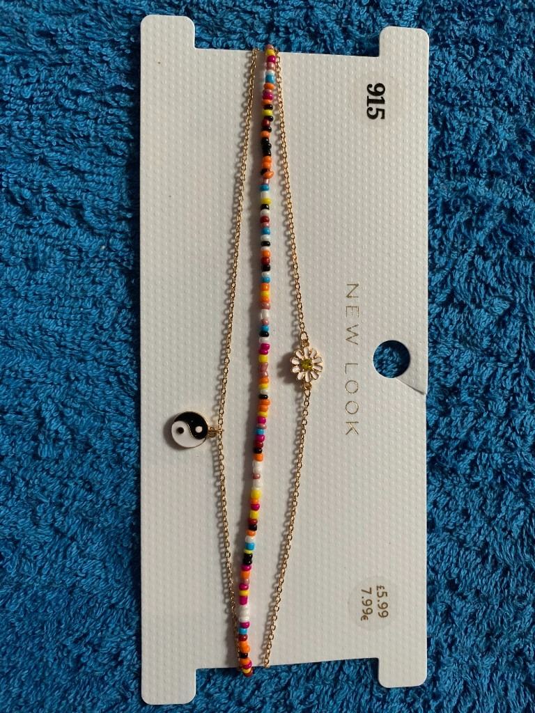 New Girls New Look 915 3 Gold Coloured Bead Necklace Set IP1