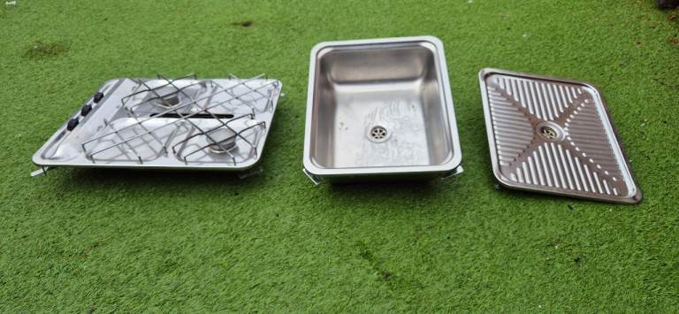 CRAMER D-5750 stainless steel kitchen gas hob with grill, sink and drainer for caravan camper boat.