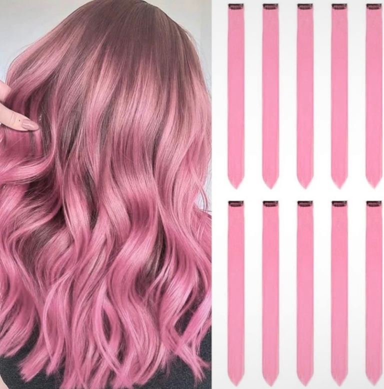 6 peice Pink Hair Extensions