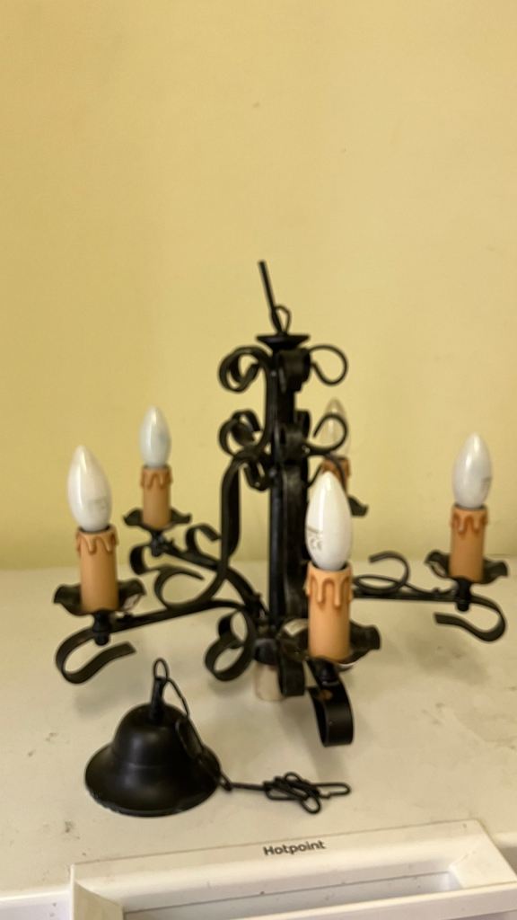 Black Wrought Iron Chandelier with 5 Lights – Good Condition