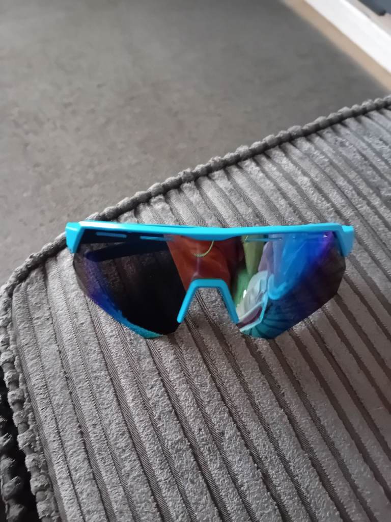 Sporty Blue Sunglasses with Multicoloured Lenses – Good Condition