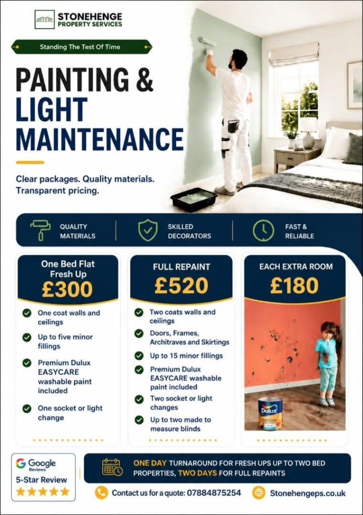 Full Interior Painting – Labour + Premium Dulux Paint From £300 for 1 Beds