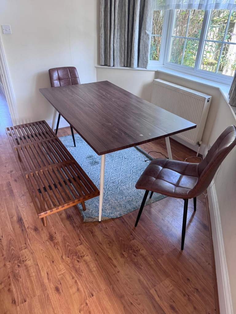 Modern Dark Wood Dining Table with White Legs