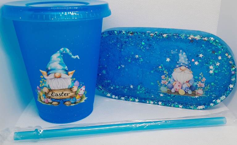 Lovely easter handmade coaster tray and cup set 