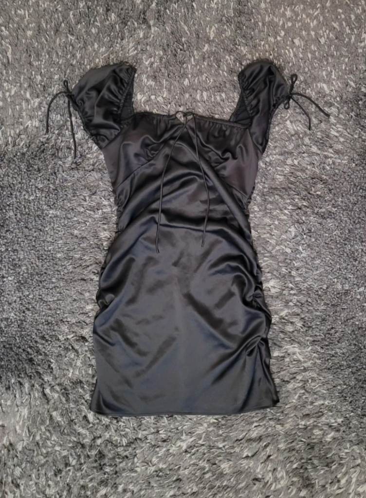 New Topshop black satin vintage Y2K mini dress size 8