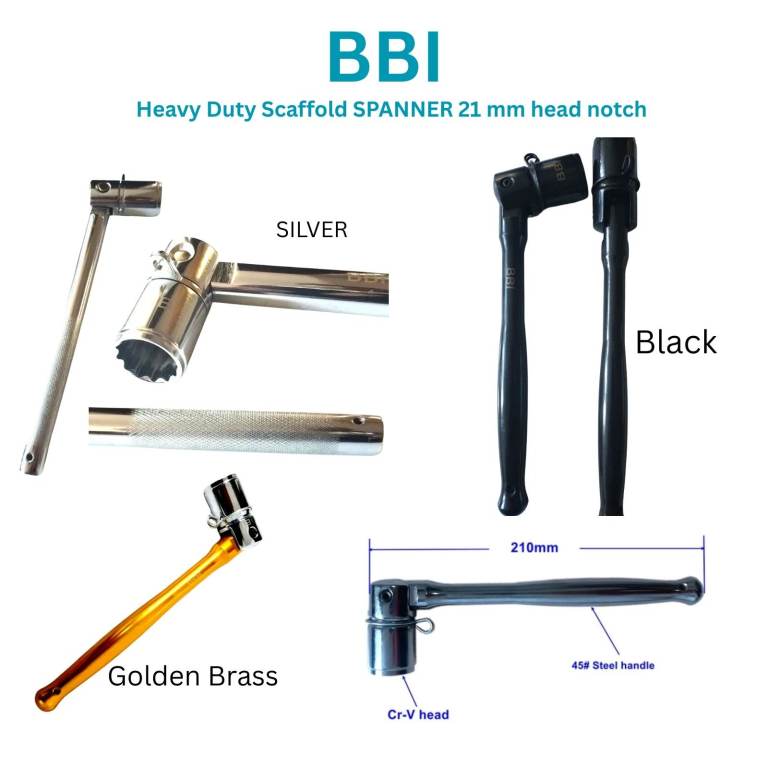 BBI Heavy Duty Scaffold Spanner 21mm Head Notch – Silver, Black, Golden Brass