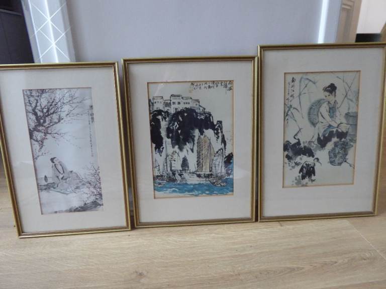 Framed Oriental Style Print – Woman and Birds