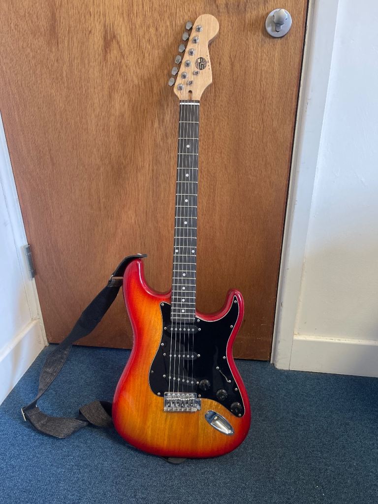 Stratocaster-Style Electric Guitar - Cherry Sunburst With mini Amplifier - Quick Sale