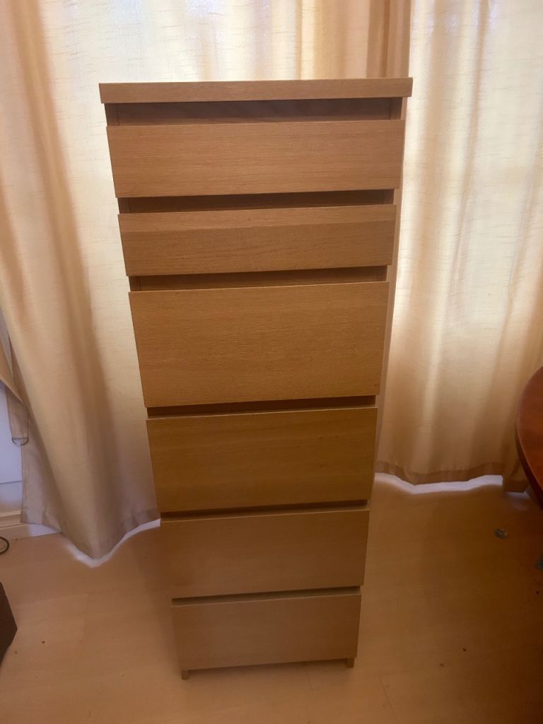 Tall Wooden Chest of 6 Drawers with Top Mirror