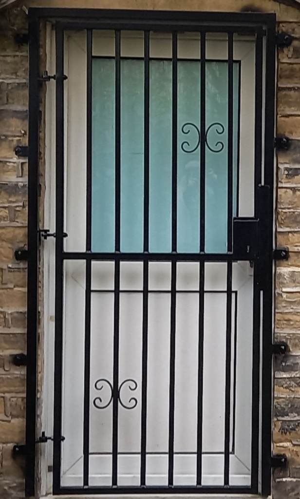 Metal window and door grilles, black.