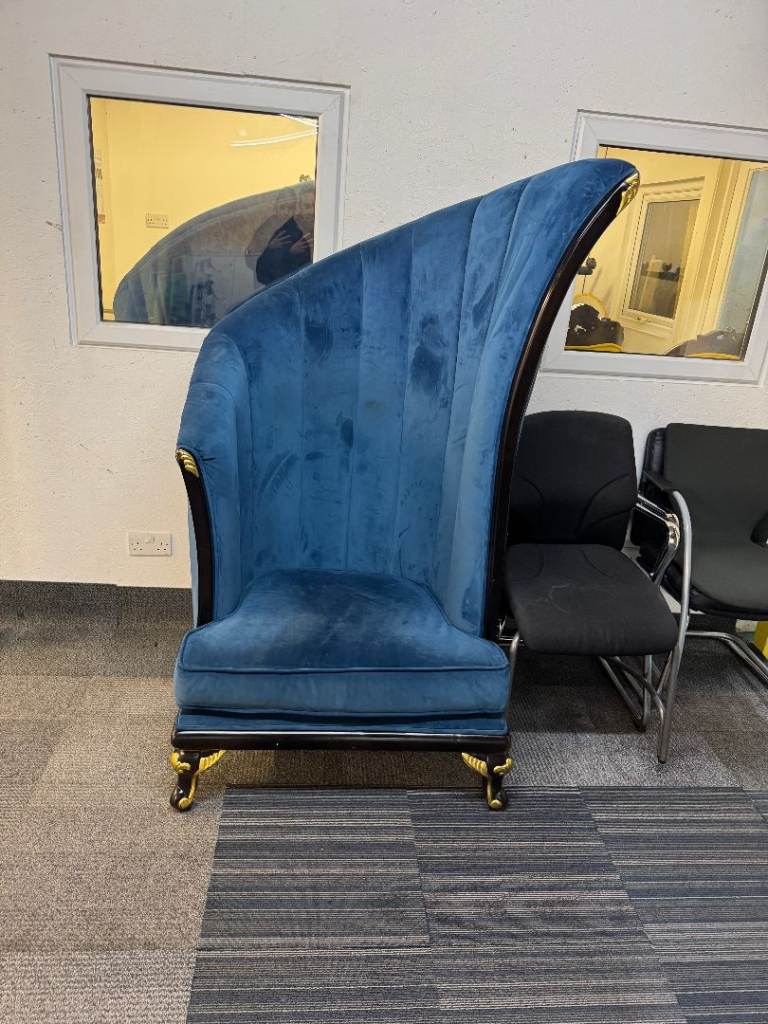 2 x Blue throne wedding shell harp velvet event chair sofa special occasion