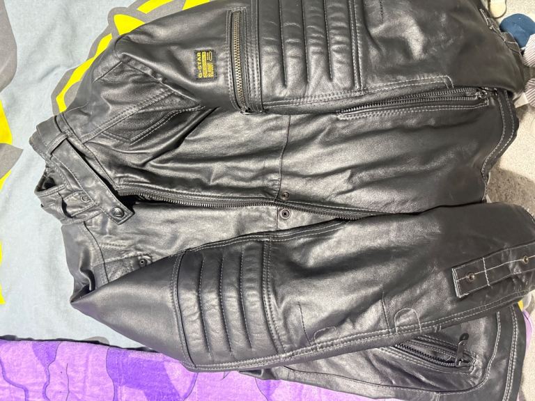 G-Star Raw Black Leather Jacket - Size M,  Very Good Condition