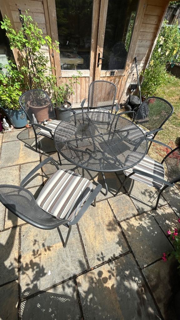 Metal Patio Dining Set with 5 Chairs and Cushions