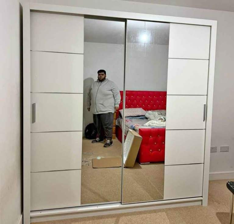 2 Fully Mirrors Sliding Doors Wardrobe With Multiple Shelves & Hanging | Special Offer 