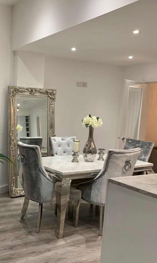 Luxury Marble Dining Table Set – 4 Velvet Chairs | Modern Glam | Excellent Condition