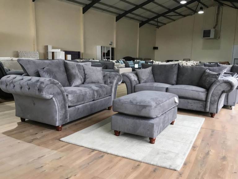 IN STOCK Windsor Chesterfield 3+2 Sofa Set | Grey Fabric Sofa | Pay on Delivery | Fast UK Delivery