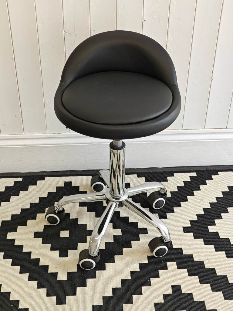 PU Leather Round Rolling Stool with Back Rest Height Adjustable Swivel