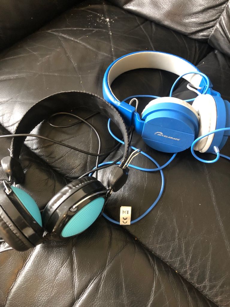 Two Pairs of Wired Headphones - Blue and Black/Teal