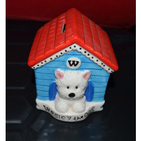 WESLEY the dog (FILM / TV? ) CERAMIC WHITE terrier PIGGY BANK MONEY BOX