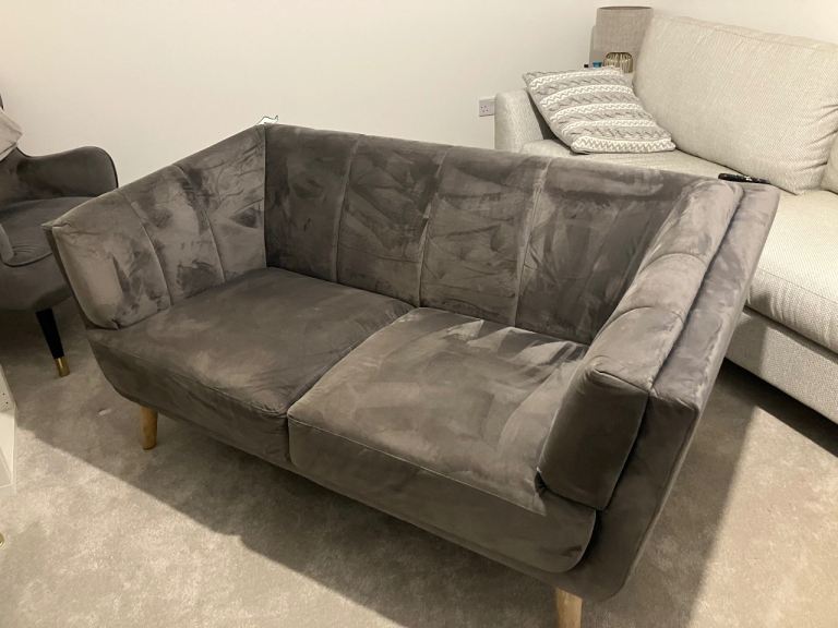 Grey Velvet Two-Seater Sofa 