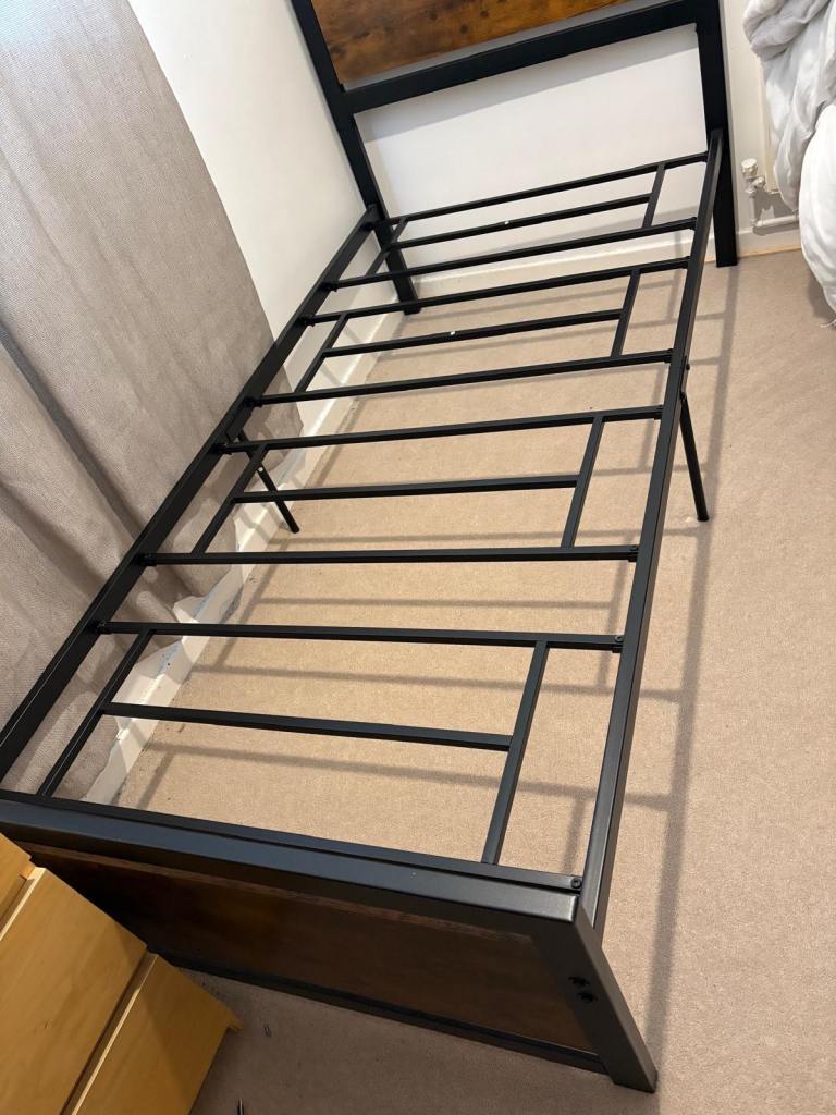 image for Single Size Metal Bed Frame Slat Support Bedstead Base w/ Headboard & Footboard