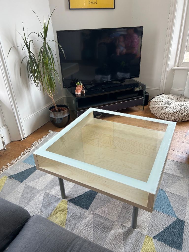 IKEA Modern Glass & Birch Coffee Table 75x75cm