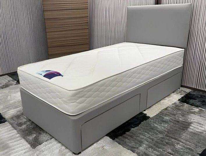 image for  DIVAN BEDS !! Single Fabric Divan Bed with Drawers & Mattress