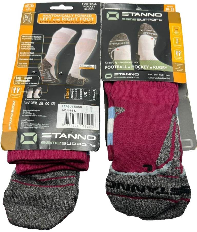 New Bulk Of Stanno Game Support Purple UK Size 12-2 Socks For Rugby - Football
