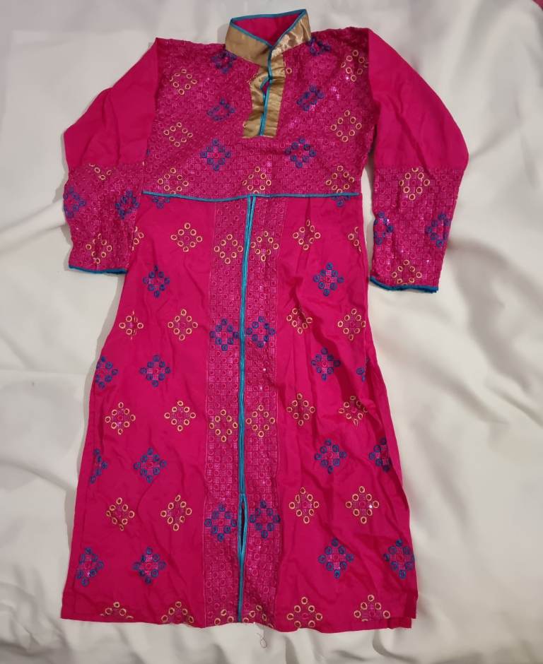 New 3 piece stitched suit. Asian dress. Pink, blue, gold. Party dress