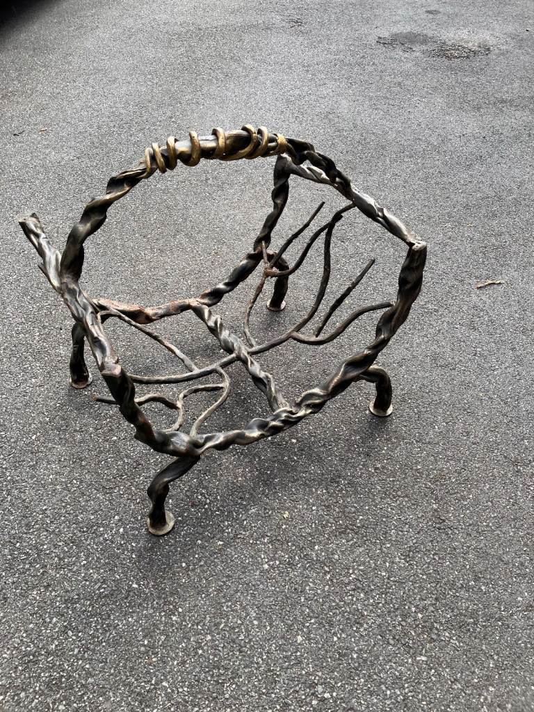 [Blacksmith art]: Large Hand-forged Fireside log Holder