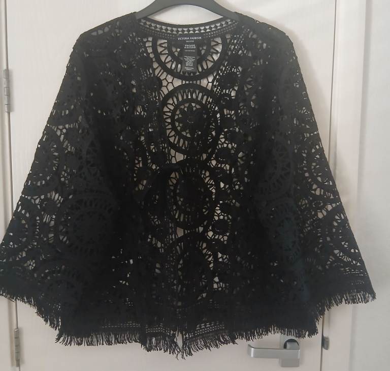 Victoria Harbour Black Crochet Kimono/Cardigan - NEW - One Size