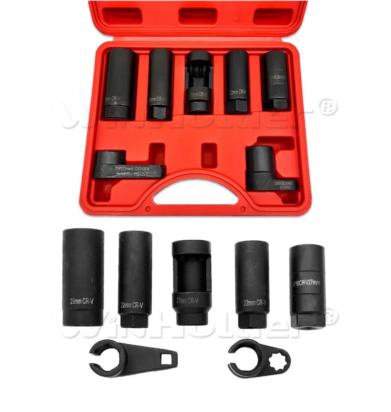 7PC OXYGEN LAMBDA SENSOR SOCKET REMOVAL SET TOOL KIT ENGINE 22/27/29MM w/Case