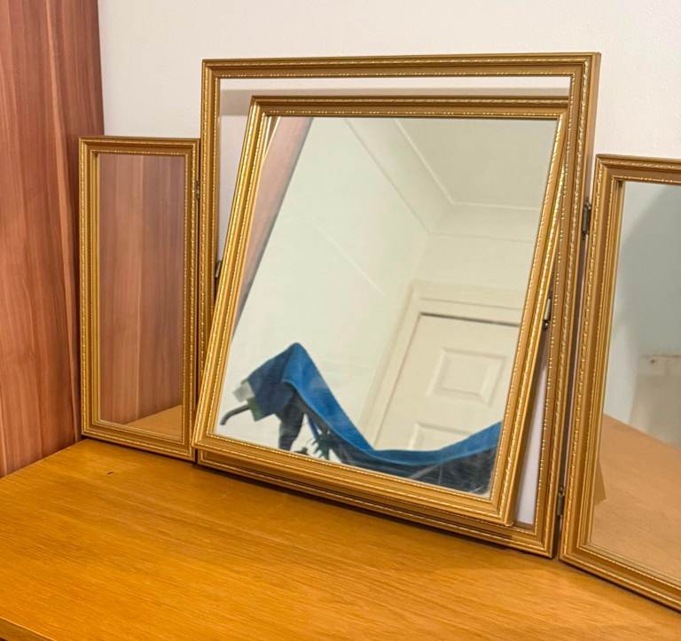 Lovely Gold Framed Tri-Fold Dressing Table Mirror – Good Condition