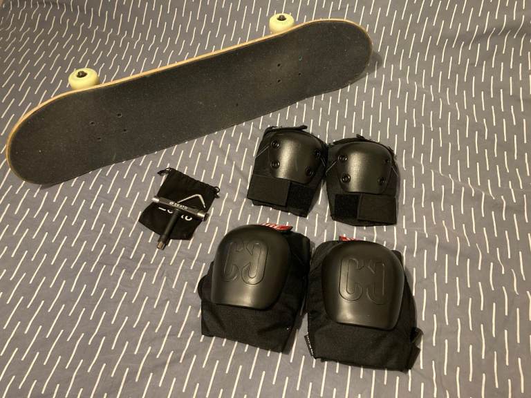 image for Ben Gore Magenta Skateboard + Knee / Elbow Protection + Tool