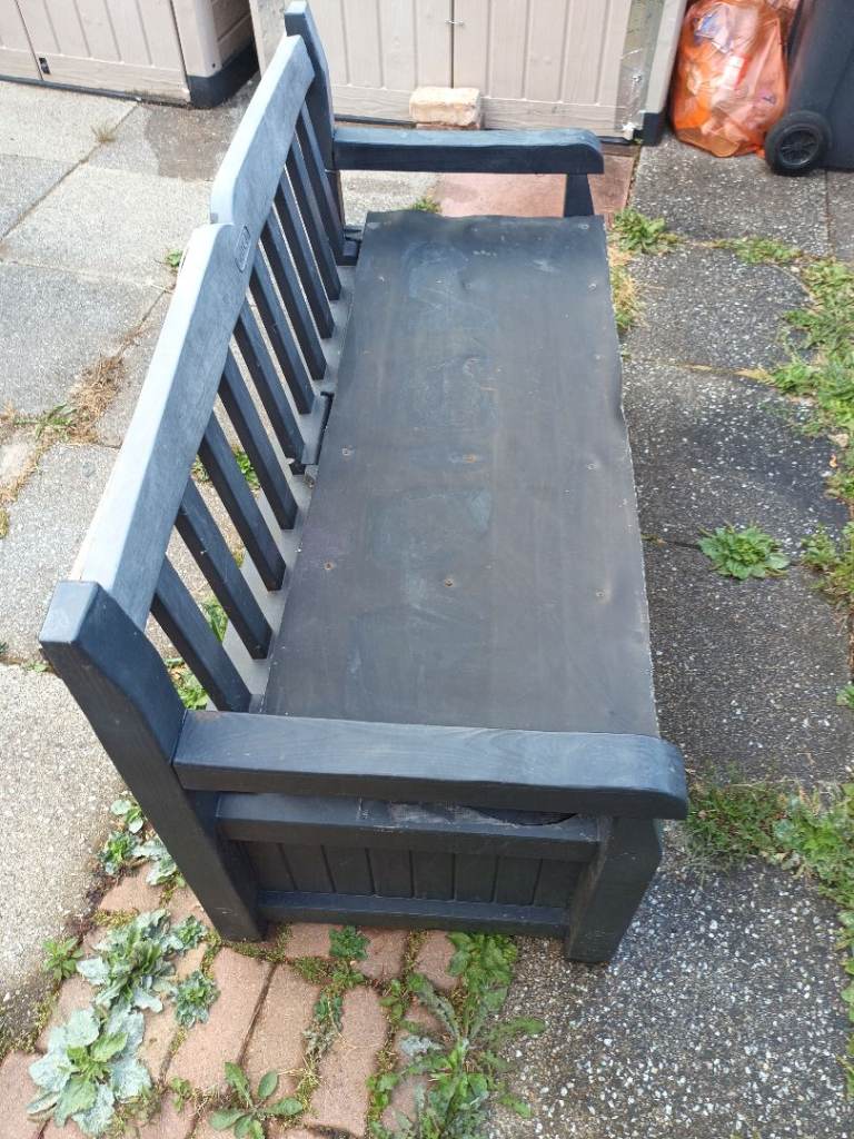 Garden Patio Storage Bench – Grey, Fair Condition