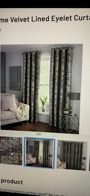 HOME Grey Velvet Lined Eyelet Curtains – 90x90