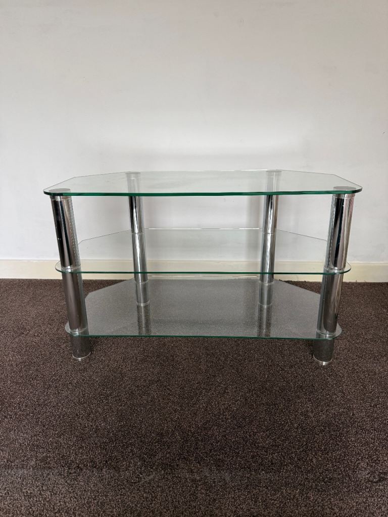 Glass corner TV unit - Clear and Crome.