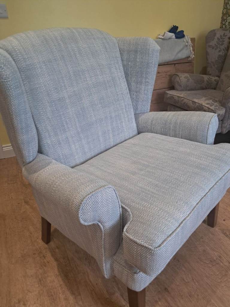 Hand made Wingback Armchair - Grey Fabric, Good Condition