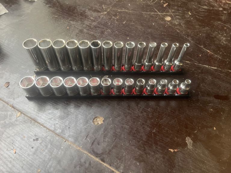 MAC TOOLS 14 PC 3/8" Drive METRIC 6PT [6-19mm] Deep Socket SET +  Rail SXGM146BR