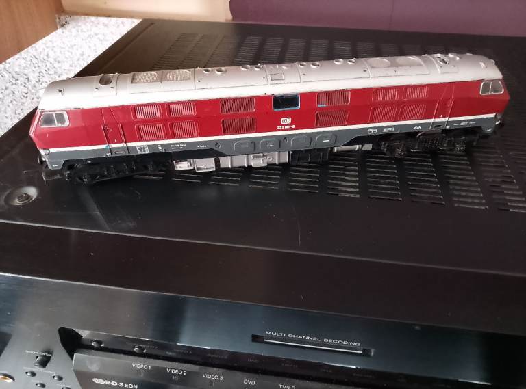 Model Train Locomotive – Red and Silver, Good Condition