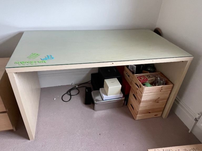 Glass topped desk and filing drawers