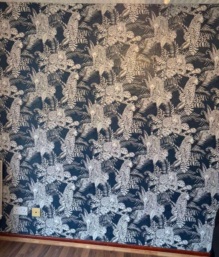 Navy & white jaguar print wallpaper x 2 rolls