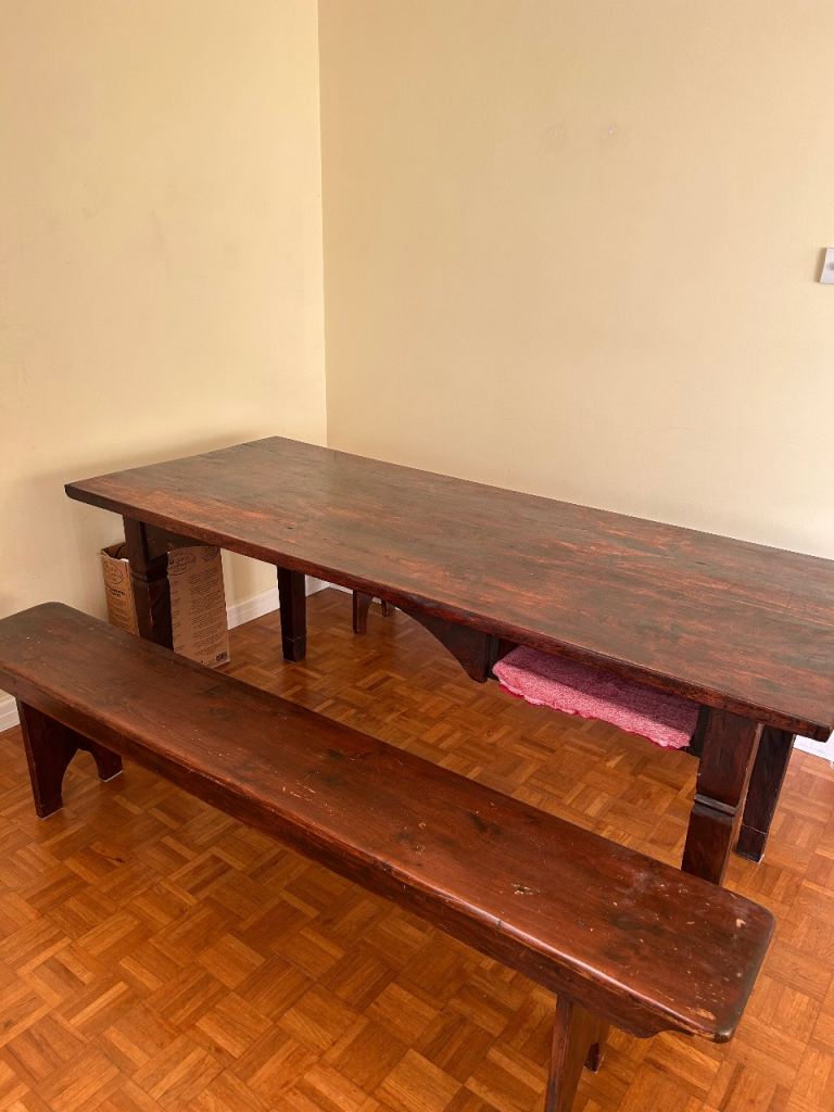 image for Reclaimed wood dining table and benches 