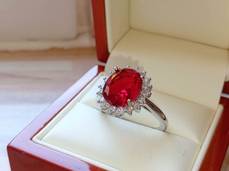 925 Silver Halmarked Red Ruby Sapphire Ring 