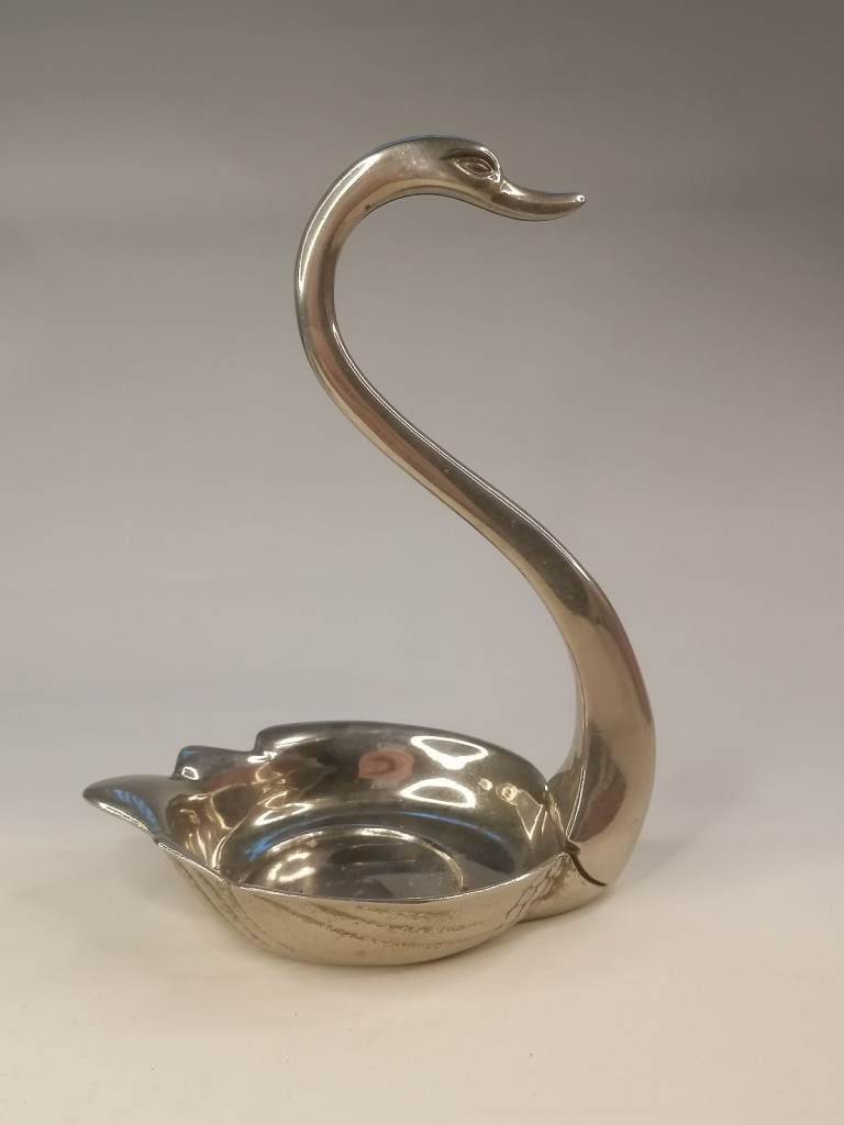 Vintage, E.P. Zinc Silver Plated Swan Ring Dish Jewelry Holder. As seen. 