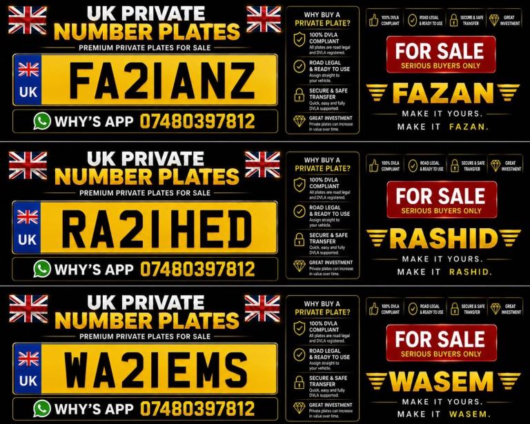 PRIVATE NUMBER PLATES FOR SALE – BIRMINGHAM – DVLA CERTIFICATE READY