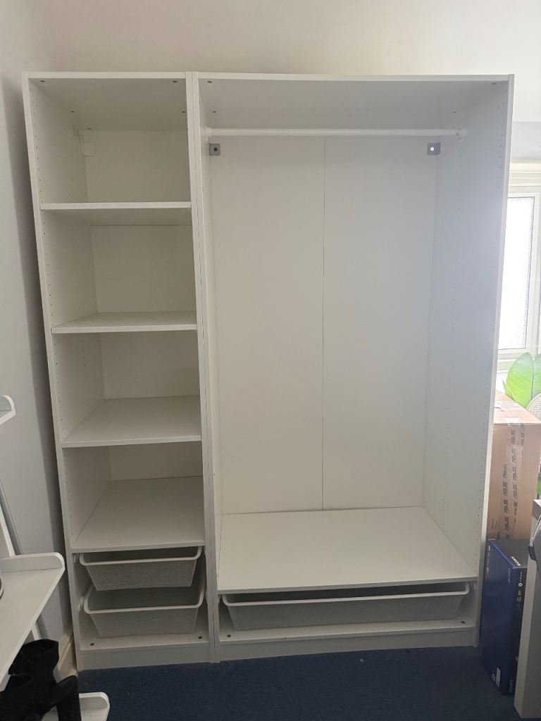 IKEA White Wardrobe with Shelves and Hanging Rail – Good Condition